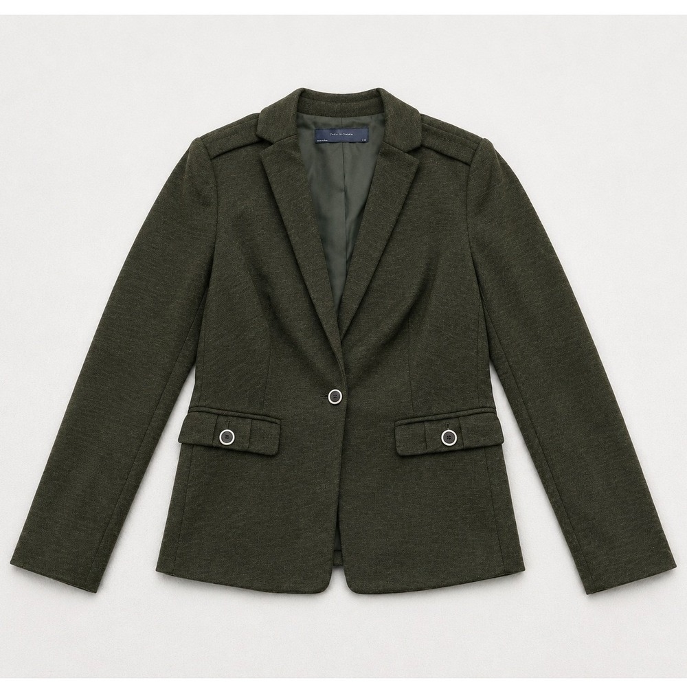 The Limited One Button Blazer Jacket Women Small Green Military Style Epaulette